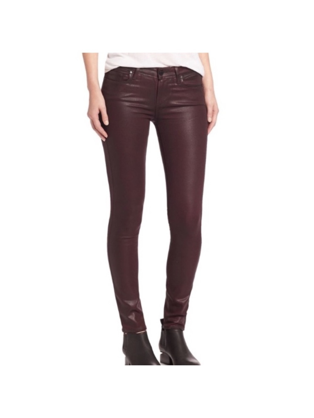 PAIGE verdugo Skinny coated Faux-Leather Pants in Deep Burgundy